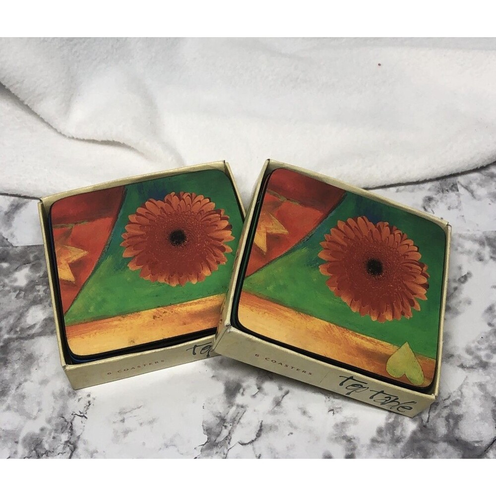 Lot of 12 Top Table Cup Coasters 4x4 Daisy Tobago Floral Drink Coaster Set